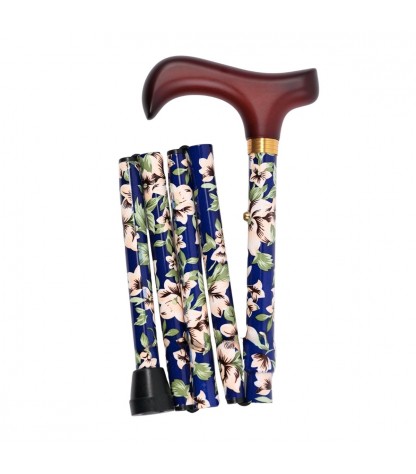 Canne de marche pliante à fleurs en aluminium et poignée en bois pratique à ranger dans un sac
