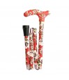 Superbe canne pliante originale motif fleurs blanches sur fond rouge. Une marche très sûre.