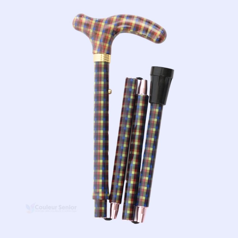 Canne de marche pour homme sobre pliée, vue droite. Design pratique, réglable et remboursable.