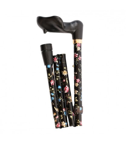 Canne de marche orthopédique pour femme en aluminium, légère, compacte et au design fleuri.