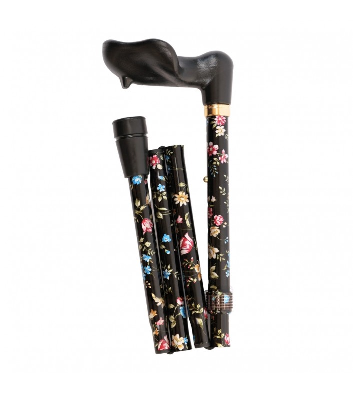 Canne de marche orthopédique pour femme en aluminium, légère, compacte et au design fleuri.