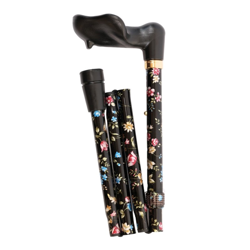 Canne de marche orthopédique pour femme en aluminium, légère, compacte et au design fleuri.
