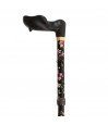 Canne de marche orthopédique pliable gauche en aluminium, légère, ornée d’un motif féminin fleuri.