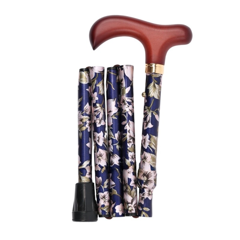 Canne de marche femme pliable en 5 sections aluminium bleu marine élégante.