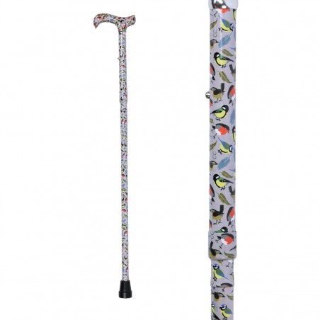 Belle canne de marche pliante motif oiseaux des jardins en aluminium. Un appui élégant.
