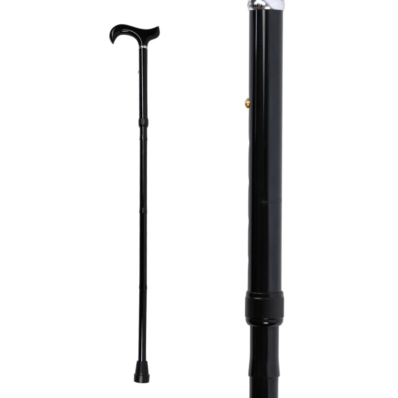 Belle canne de marche pliante noire spéciale grande taille en aluminium. Un appui très élégant.