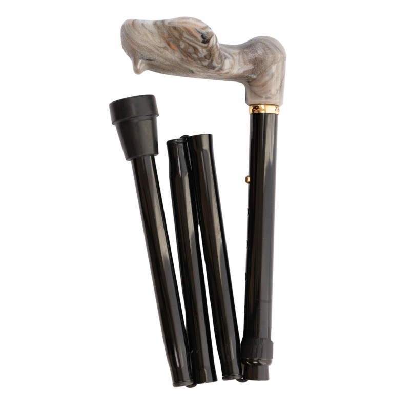Superbe canne orthopédique pliante effet marbre pour gaucher. Une marche sûre et très élégante.