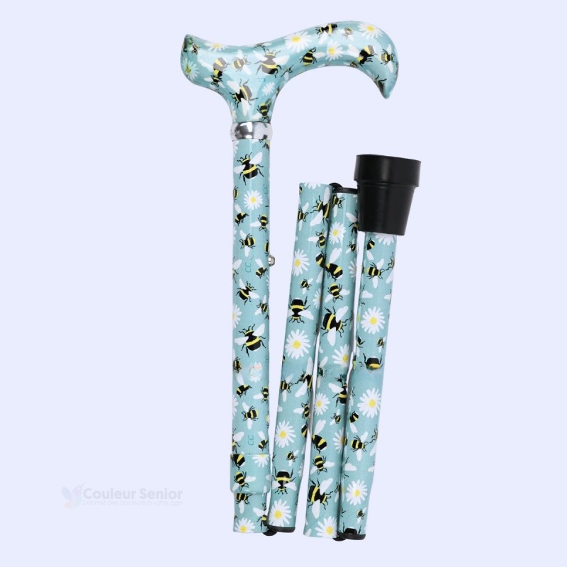 Présentation de la canne pliable motif abeilles. Idéale et très légère pour se déplacer.