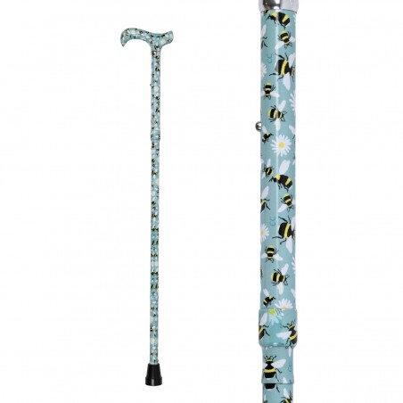 Belle canne de marche pliante fond aqua avec de jolies abeilles. Un appui très élégant.