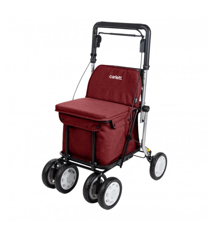 Déambulateur Lett 900 rouge, étroit et pliable, pour les courses. Remboursé par la sécurité sociale.