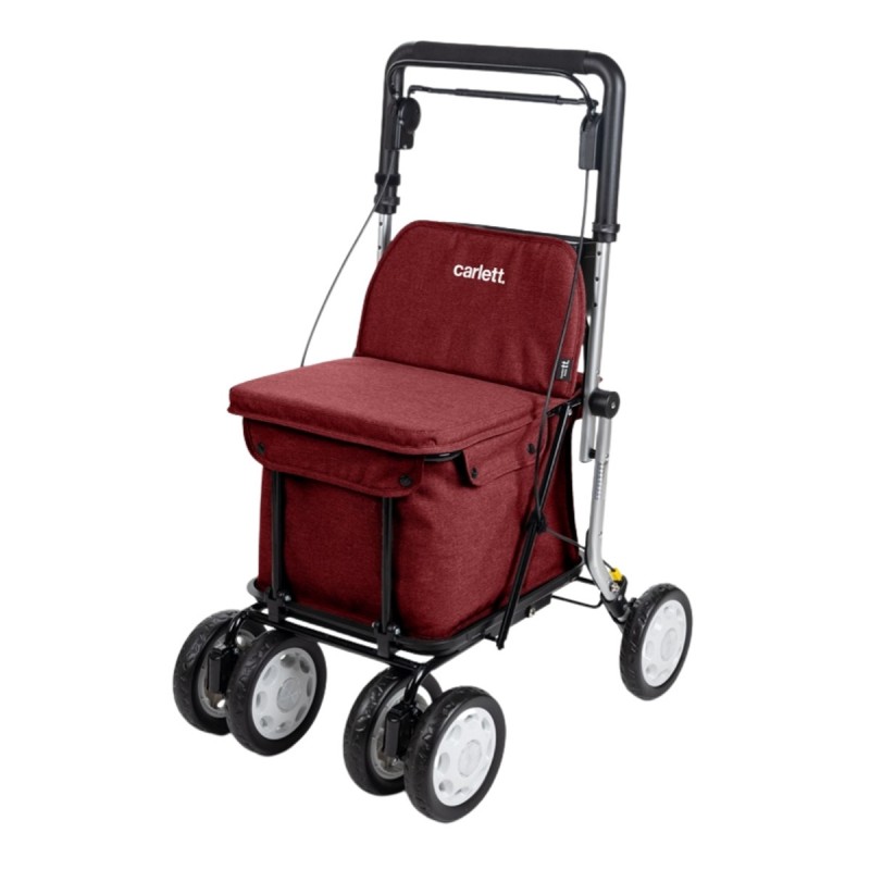 Déambulateur Lett 900 rouge, étroit et pliable, pour les courses. Remboursé par la sécurité sociale.