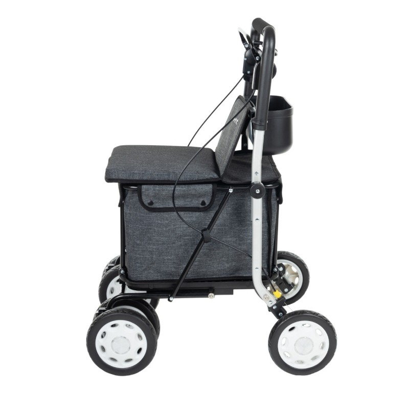 Chariot de course Carlett gris à 4 roues, avec assise intégrée : une aide parfaite à la mobilité active.