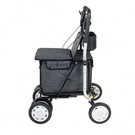 Chariot de course Carlett gris à 4 roues, avec assise intégrée : une aide parfaite à la mobilité active.