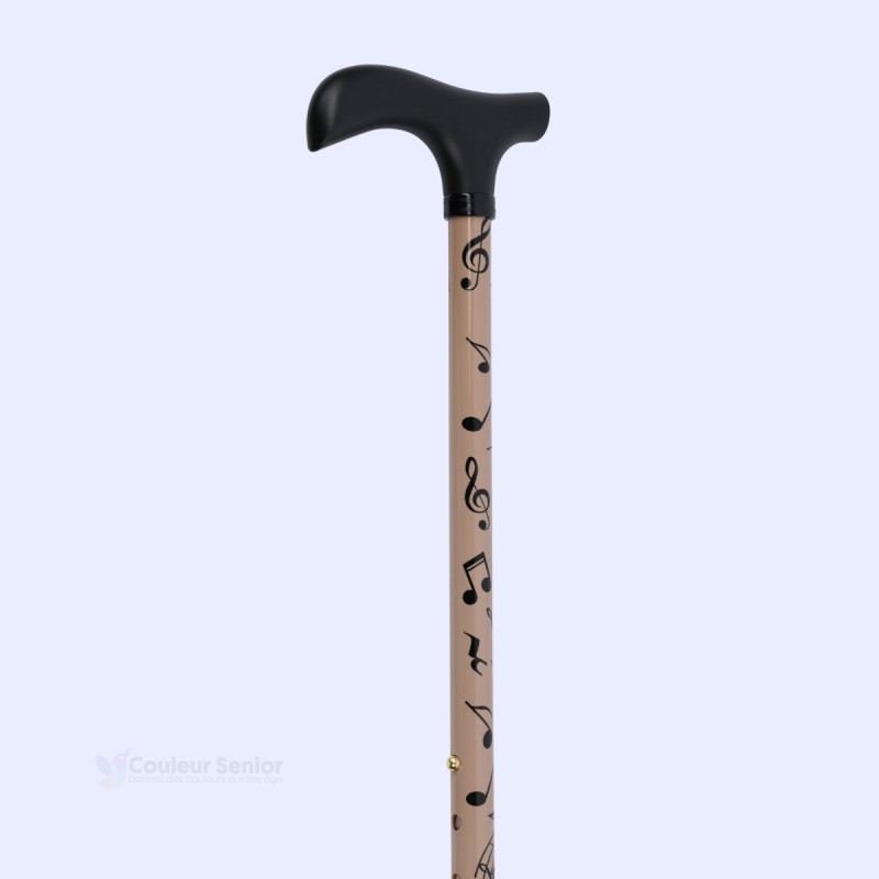 Angle de 45 degrés pour la poignée T, canne de marche originale au motif musical, très sobre.