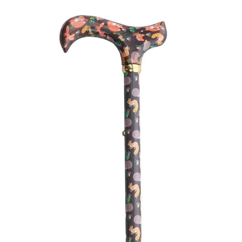 Canne de marche Sous-Bois réglable motif animaux de la forêt style fantaisie, idéale pour offrir comme cadeau à grand-mère.