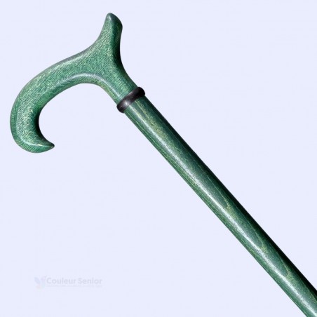 Profil de cette canne en bois vert chanvre. La poignée bien orientée assure une marche sûre.