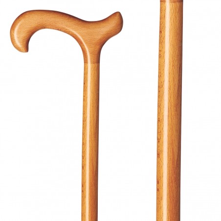 Belle canne de marche en bois de hêtre teinté clair. Un appui naturel et très confortable.
