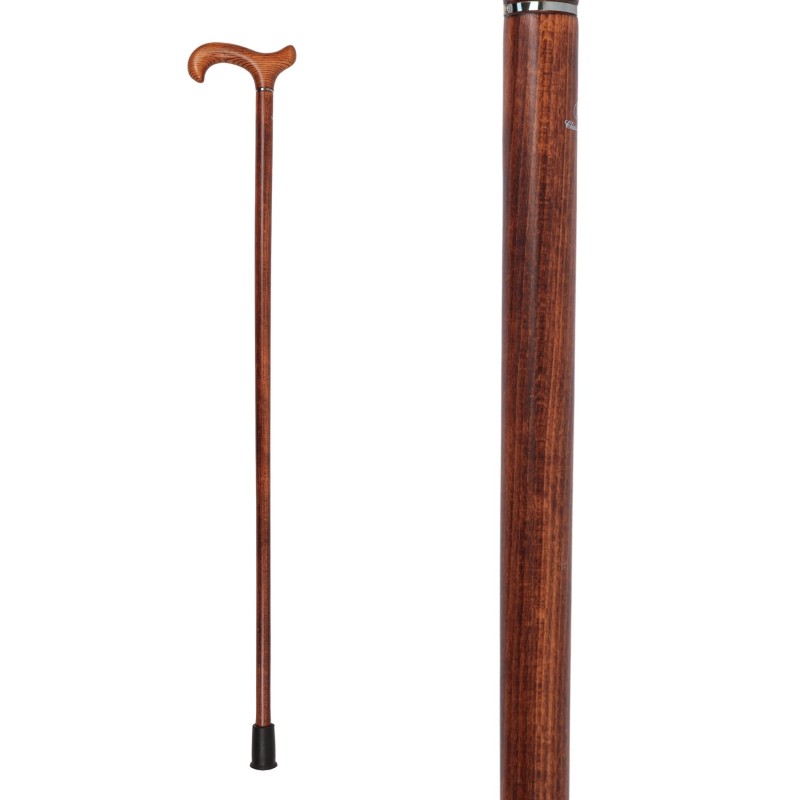 Canne de marche classique et sérieuse, poignée derby en bois d’acacia et corps en bois de hêtre.