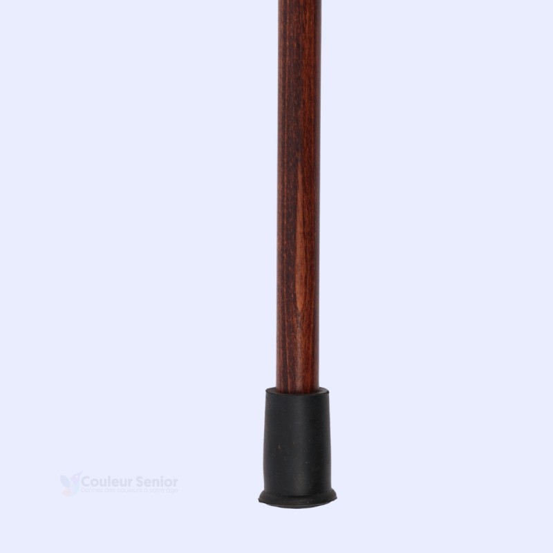 Base et embout d'une canne de marche élégante avec son solide corps en bois de hêtre.