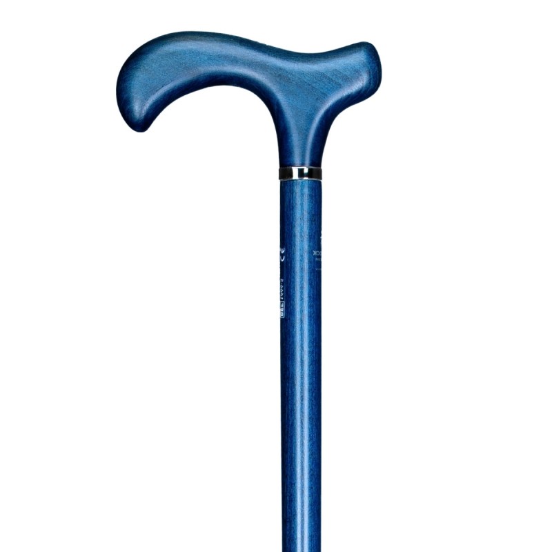 Superbe canne de marche en hêtre massif bleu jean. Un soutien stable, ergonomique et chic.