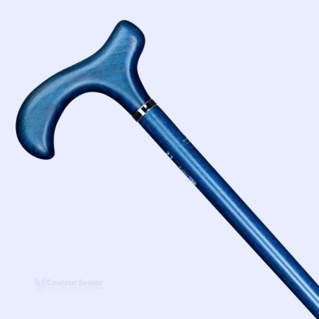 Profil de cette canne bleu jean. La poignée bien orientée assure une marche très sécurisée.