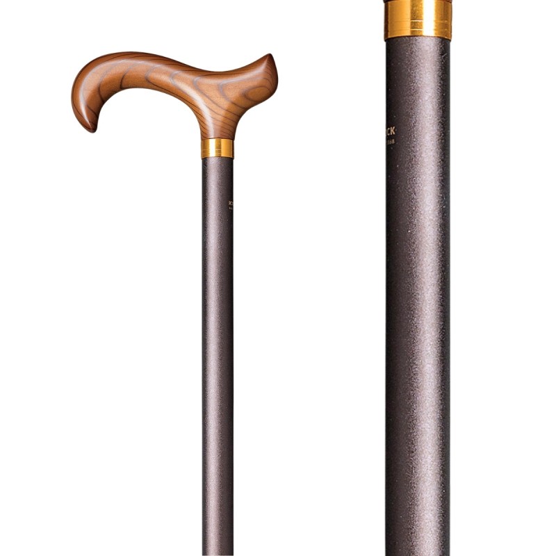 Belle canne de marche en aluminium bronze avec poignée en bois dur. Un appui très solide.