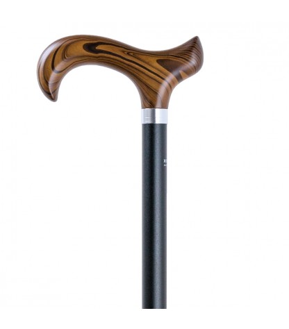 Superbe canne réglable en aluminium noir et poignée Derby. Un soutien stable et chic.