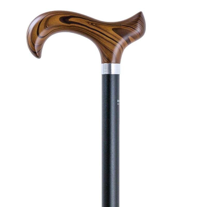 Superbe canne réglable en aluminium noir et poignée Derby. Un soutien stable et chic.