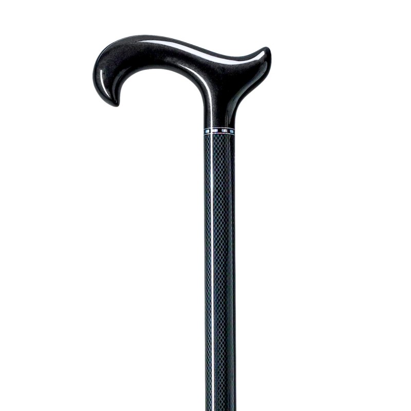 Superbe canne réglable en fibre de carbone noir brillant. Un soutien stable et très léger.
