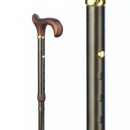 Belle canne pliante extra-longue en aluminium bronze poignée Derby. Appui très solide.