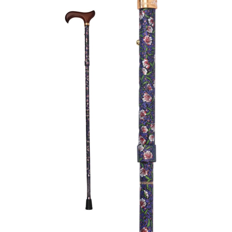 Canne de marche pliante Fayet, motif floral violet, pour femme, idéale pour une mobilité élégante.