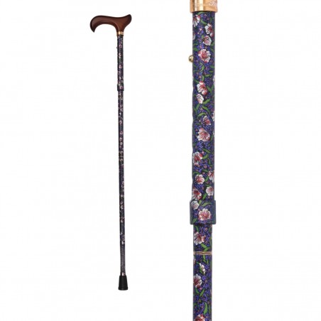 Canne de marche pliante Fayet, motif floral violet, pour femme, idéale pour une mobilité élégante.