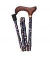 Canne pliante réglable en aluminium, florale, pour femme, avec poignée en bois élégante.