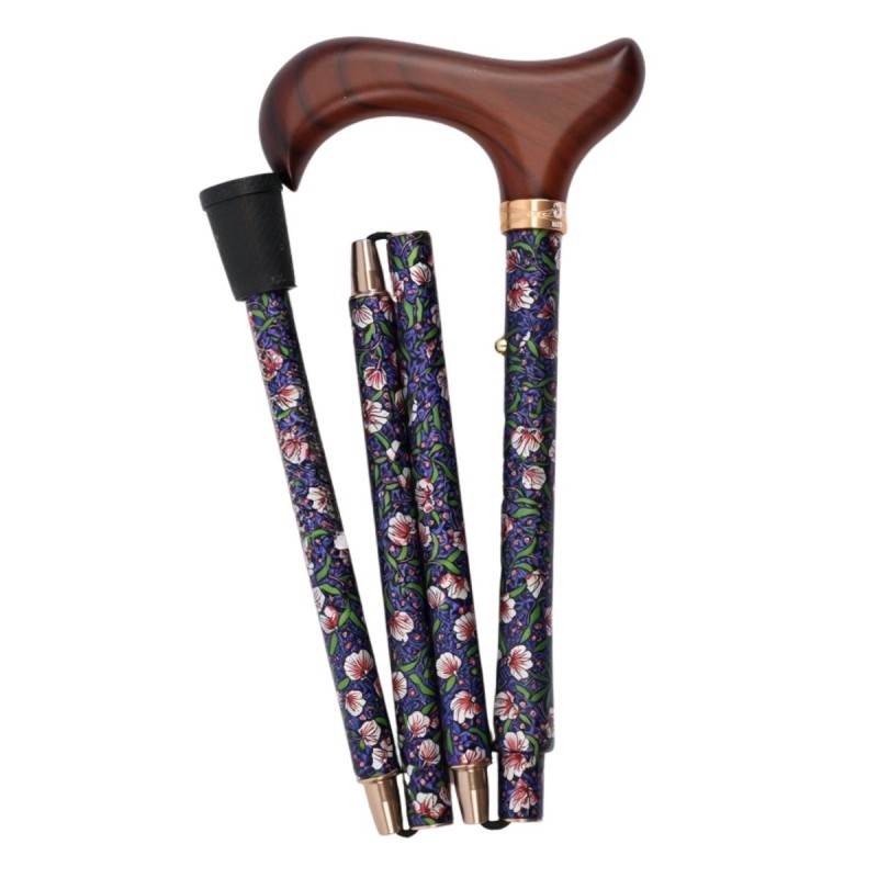 Canne pliante réglable en aluminium, florale, pour femme, avec poignée en bois élégante.