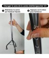 Schéma ou visuel technique présentant les dimensions de la canne de marche tripode, réglable de 72,5 à 95,3 cm