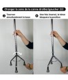 Photo illustrative de la canne de marche tripode réglable ambidextre trés facile à régler pour se déplacer.