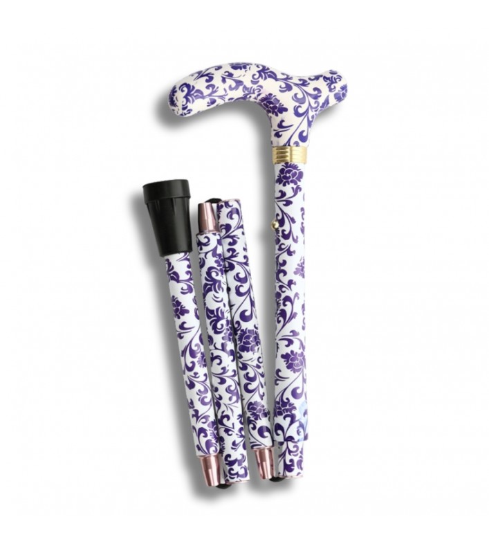 Canne de marche pliable en cachemire violette pour femme, originale. Cadeau pour mère ou grand-mère.