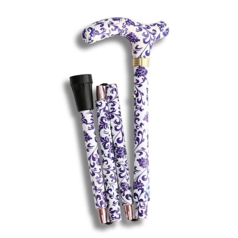 Canne de marche pliable en cachemire violette pour femme, originale. Cadeau pour mère ou grand-mère.