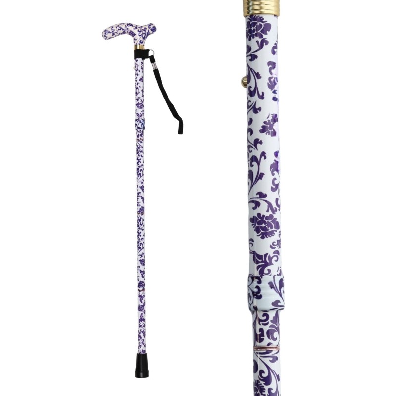 Canne de marche réglable et colorée pour femme. Idée cadeau originale, motif en cachemire violet.