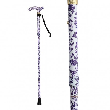Canne de marche réglable et colorée pour femme. Idée cadeau originale, motif en cachemire violet.