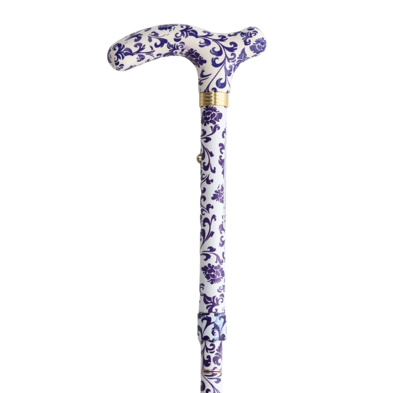 Superbe motif cachemire violet pour cette canne de marche pour femme originale, poignée en T, remboursable.