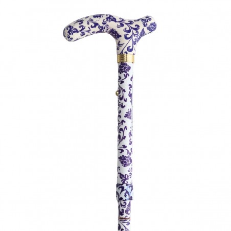 Superbe motif cachemire violet pour cette canne de marche pour femme originale, poignée en T, remboursable.