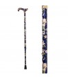 Motif floral royal bleu sur canne de marche pour femme élégante. Superbe poignée Derby originale.