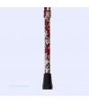 Embout stable pour canne de marche, fleurs beiges, sur aluminium rouge, pour femme, avec poignée Derby en bois.