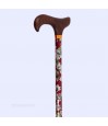 Poignée Derby en bois de luxe sur une canne de marche féminine en aluminium à motif floral de qualité pharmacie.