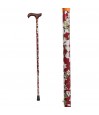 Canne de marche en aluminium de luxe pour femme, motif floral élégant et poignée Derby en bois.