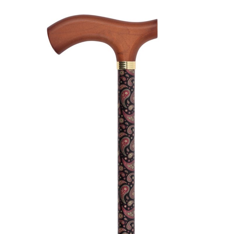Canne de marche réglable à motif élégant en cachemire pour femme senior. Éligible au remboursement par la Sécu.