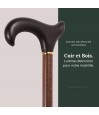 Détail de la poignée L-Derby en cuir de vachette moka cousue main de la canne Gastrock