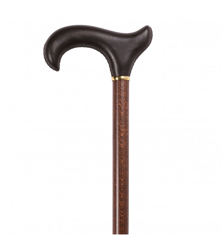Canne de marche en bois, poignée en cuir noir. Fait à la main en Europe, idéal à offrir en cadeau.