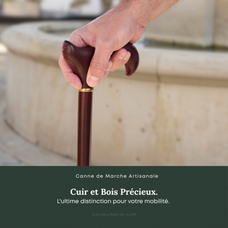 Poignée Derby en cuir de vachette rouge acajou cousue à la main, canne de marche en bois